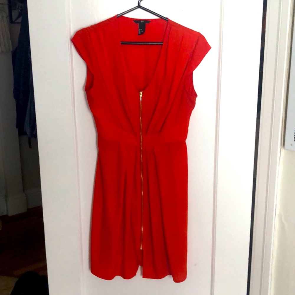 H&M front full zip red/orange dress
